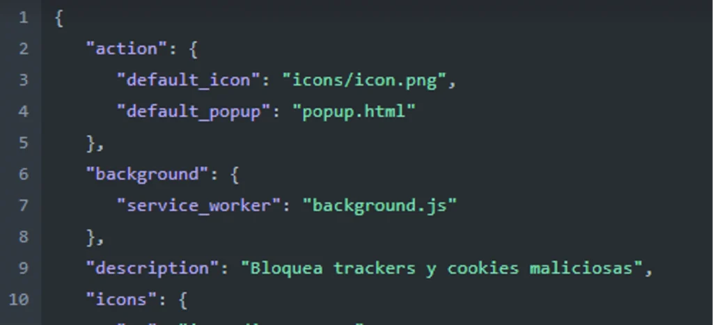 Background.js declaration as a service worker.